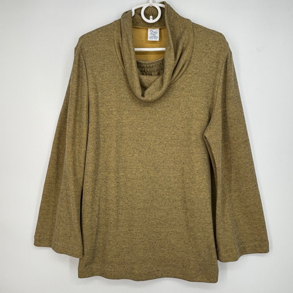 Weekenders Womens Large Pullover Knit Top Cowl Neck Gray Tan Marl Vintage USA